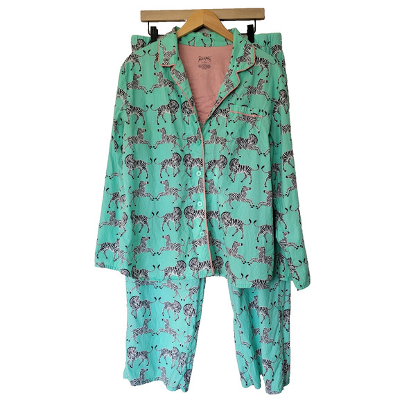 Nick & Nora Pajamas Zebras Mint Green Sz XL Lightweight 100% Cotton Sleepwear - Picture 1 of 13